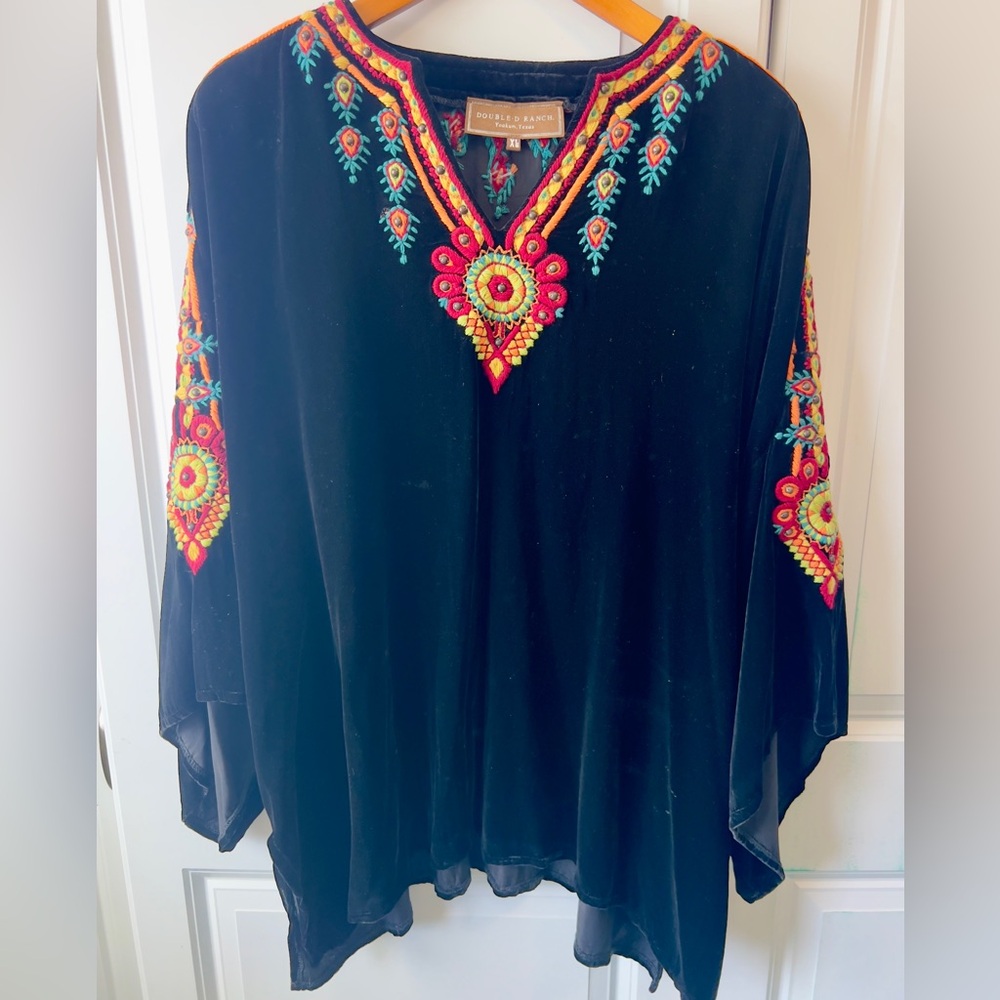 Double D Ranch Velvet Black Embroidered Boho Top